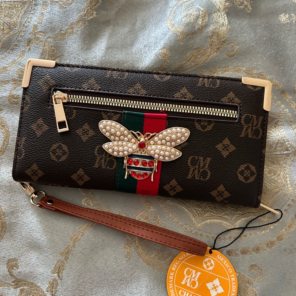 Brown Wallet with Bee Embellishment